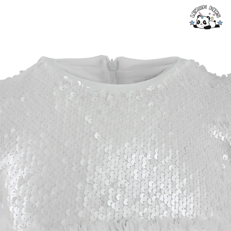 LEZONKIDS - Customizable Boutique Baby Girls Clothing White Sequin Princess Dress for Girl's Birthday Party Dress
